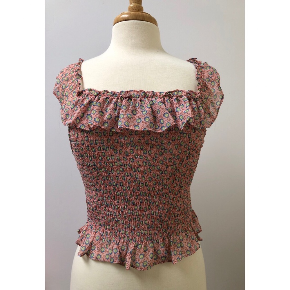Ruffled Floral Smocked Tank